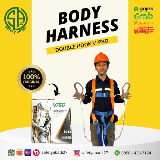 [EZO.9700151] Body Harness V-Pro Absorber Double Hook Lanyard