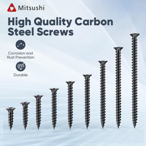 [EZM.1460103] Mitsushi Skrup Gypsum Baja Baut Skrup Kayu Drywall Screw Kepala silang kayu panjang self-tapping countersunk sekrup kayu eksternal pengencang perbaikan pertukangan proyek DIY Logam