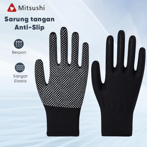 [EZM.1460176] Mitsushi Sarung Tangan Kerja Karet Tebal Safety Proyek Gloves Anti Slip - Nylon Knitting Comfort Sayat Gores Slip Glove Kain Benang Bintik Serbaguna Plastik