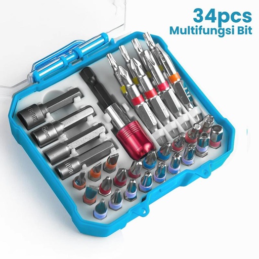 [EZM.1470008] ALLEFIX Set Mata Obeng 34 Pcs Multifungsi Bit dengan 14pcs Power Nut 37mm & Extension Rod Self-locking 60mm - 6851