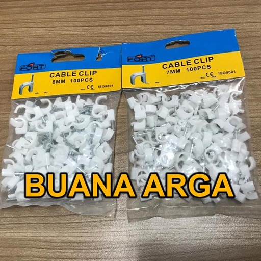 [EZM.1500683] Klem Kabel Putih Paku Beton Clamp Cable Clip FORT 100pcs size 4-10mm