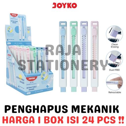 [EZO.1050012] JOYKO SLIDING ERASER MECHANICAL PASTEL RETRACTABLE / PENGHAPUS MEKANIK JOYKO UJIAN PANJANG ER-152 BOX [24PCS]