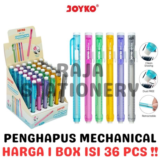 [EZO.1050048] JOYKO SLIDING ERASER PEN MECHANICAL PENGHAPUS MEKANIK JOYKO MODEL PEN UJIAN PANJANG ANAK ERP-144 BOX [36PCS]