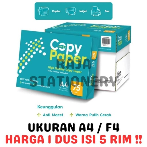 [EZO.1050092] KERTAS HVS A4 F4 COPY PAPER A4 75GR F4 FOLIO PHOTOCOPY KERTAS FOTOKOPI KUALITAS PAPERONE DUS [5PCS]