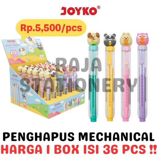 [EZO.1050138] JOYKO SLIDING ERASER MECHANICAL ANIMAL PENGHAPUS MEKANIK JOYKO UJIAN PANJANG ANAK MOTIF HEWAN ER-146 BOX [36PCS]