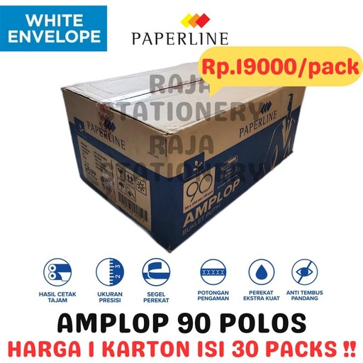 [EZO.1050331] AMPLOP PAPERLINE 90 POLOS PUTIH WHITE ENVELOPE KARTON DUS PPS [30PCS]