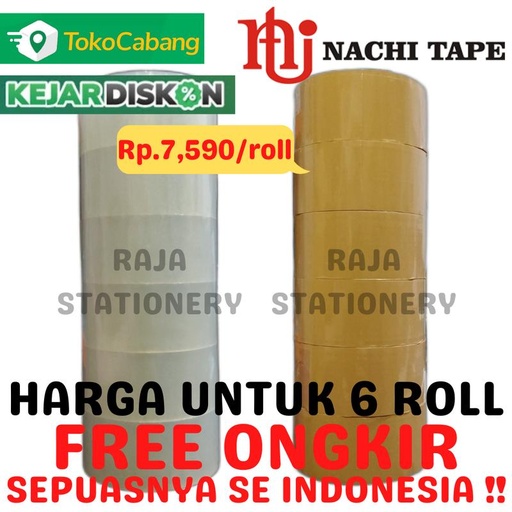 [EZO.1050587] LAKBAN NACHI 48MM 100 YARD 2 INCH BENING COKLAT OPP TAPE 1 SLOP 6 ROLL