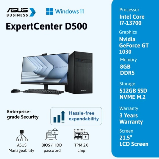 [EZO.2300080] ASUS PC DESKTOP S500TE-785030000W Core i7-13700 8GB 512GB SSD GTX 1030 2GB Win 11 Home