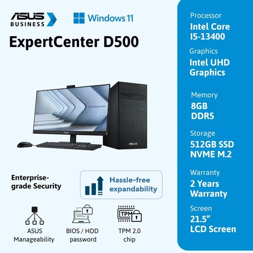 [EZO.2300081] ASUS PC DESKTOP S500TE-585000000WS i5-13400 UMA 8GB 512GB Windows 11 HOME OHS 2Y 300W Bronze