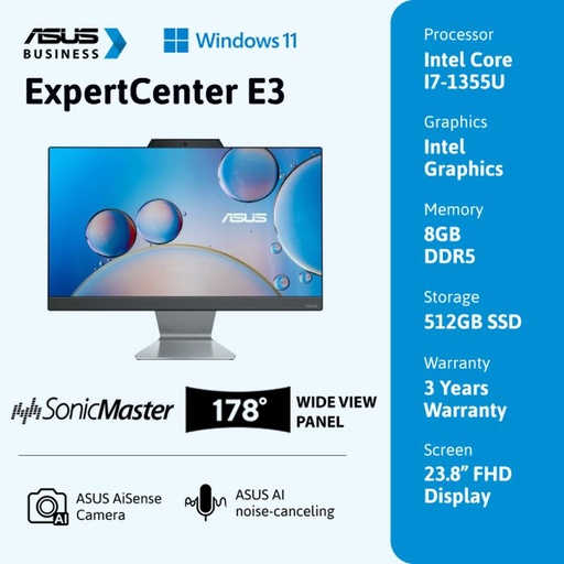 [EZO.2300097] ASUS ExpertCentre AIO E3402WVAK-BPC785WS Intel Core I7-1355U 8GB 512GB 23,8" FHD W11+OHS+M365