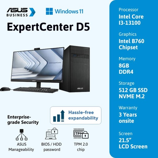 [EZO.2300100] ASUS PC DESKTOP ExpertCentre D500TE-380500033W Core I3-13100 8GB 512GB Windows 11 HOME