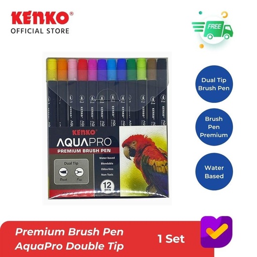 [EZO.8700057] KENKO BRUSH PEN / KUAS KALIGRAFI AQUAPRO DOUBLE TIP