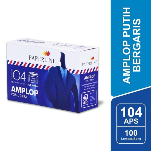 [EZO.8000516] Paperline Amplop Putih Airmail 104 APS Bergaris Merah Biru - PPL EV 104 APS