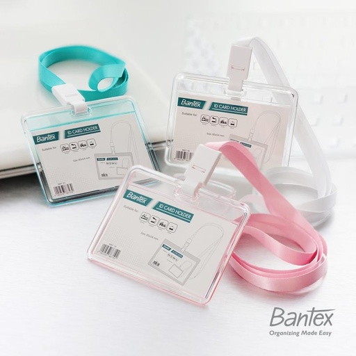 [EZO.8001087] Bantex Transparent ID Card Holder Lanyard Landscape #8867