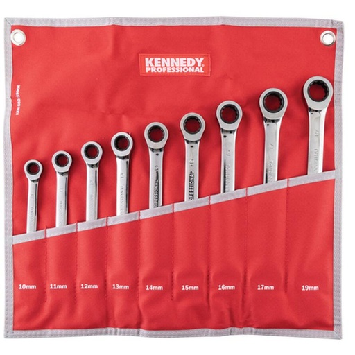 [EZM.1380064] KENNEDY KUNCI RING PAS RATCHET 10-19mm RATCHET COMBINATION SPANNER SET 9PC KEN5823990K