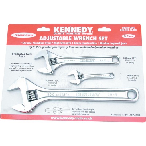 [EZM.1380646] Kunci Inggris - Kennedy - 4" 8" 12" CHROME FINISH ADJUSTABLE WRENCH - KEN5011600K