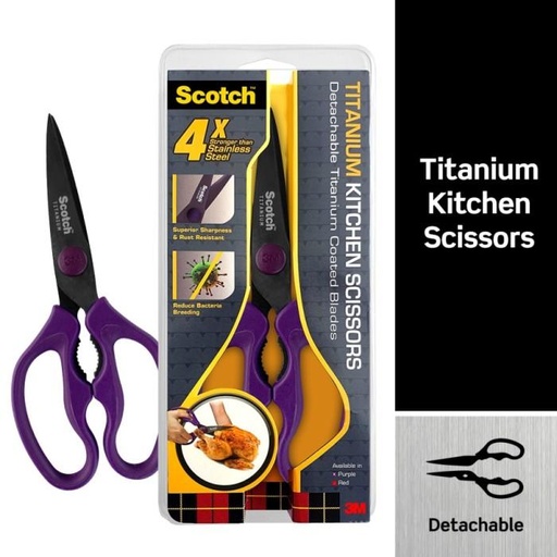 [EZR.0900295] Scotch 3M Gunting Dapur Titanium Kitchen Scissors KS-DT Purple 9 inch