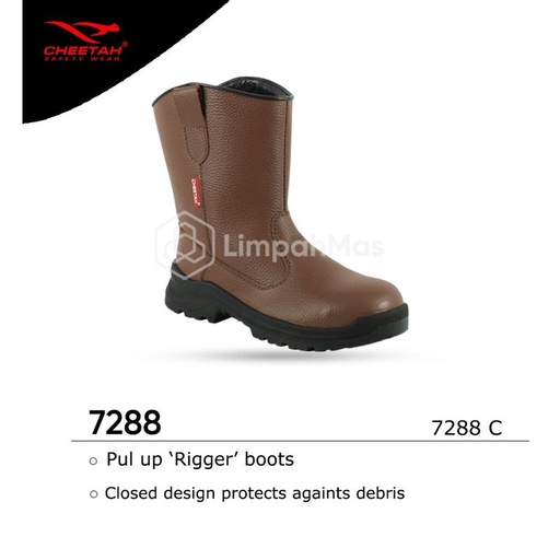 [EZR.4800582] Cheetah Sepatu Safety 7288C High Cut Pull Up Boots Brown - Rebound