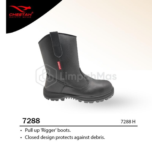 [EZR.4800590] Sepatu Safety Cheetah 7288H High Cut Pull Up Boots Black - Rebound