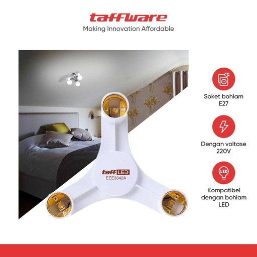 [EZR.5101027] TaffLED Fitting E27 Cabang 3 Lampu Bohlam Studio - EEE3342A - White