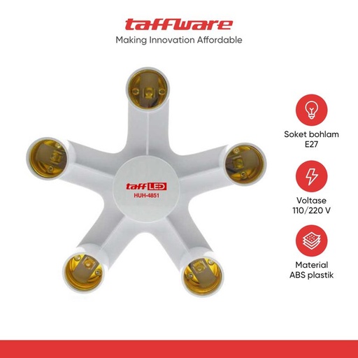 [EZR.5101242] TaffLED Fitting E27 Cabang 5 Lampu Bohlam Studio - HUH-4851