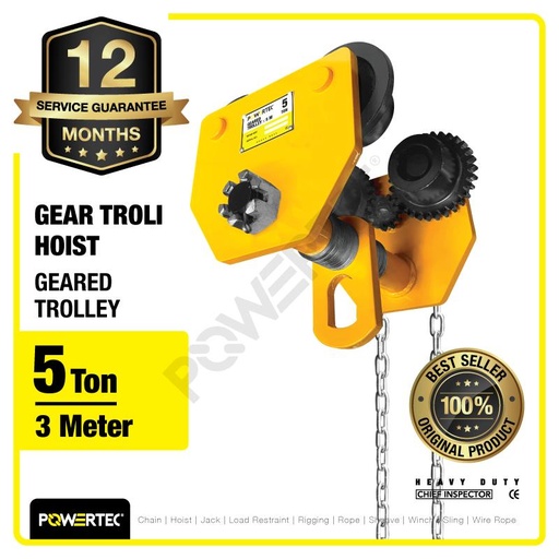 [EZM.1392615] Geared Trolley / Gear Troli Hoist 5 Ton x 3 Meter POWERTEC