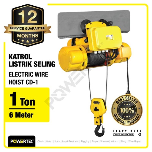 [EZM.1392626] Electric Wire Rope Hoist 1 Ton x 6 Meter 3 Phase CD-1 POWERTEC