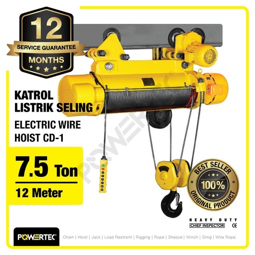 [EZM.1392627] Electric Wire Rope Hoist 7.5 Ton x 12 Meter 3 Phase CD-1 POWERTEC