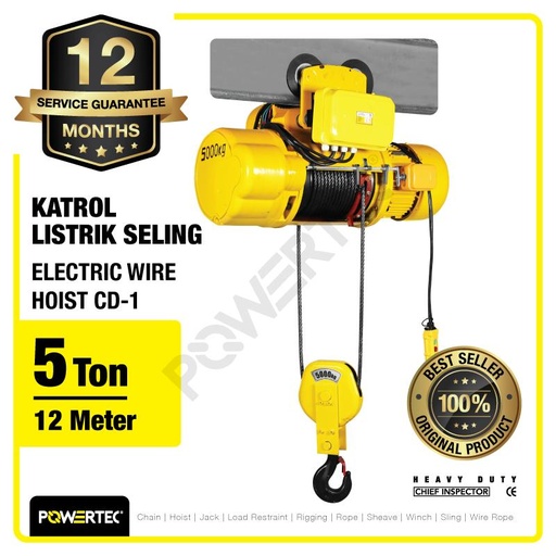 [EZM.1392628] Electric Wire Rope Hoist 5 Ton x 12 Meter 3 Phase CD-1 POWERTEC