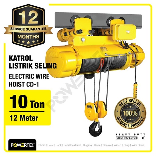 [EZM.1392630] Electric Wire Rope Hoist 10 Ton x 12 Meter 3 Phase CD-1 POWERTEC