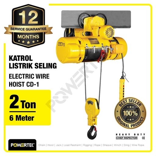 [EZM.1392631] Electric Wire Rope Hoist 2 Ton x 6 Meter 3 Phase CD-1 POWERTEC