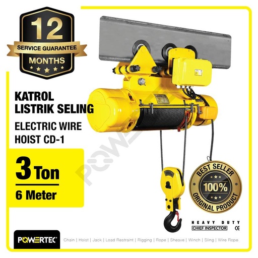 [EZM.1392632] Electric Wire Rope Hoist 3 Ton x 6 Meter 3 Phase CD-1 POWERTEC