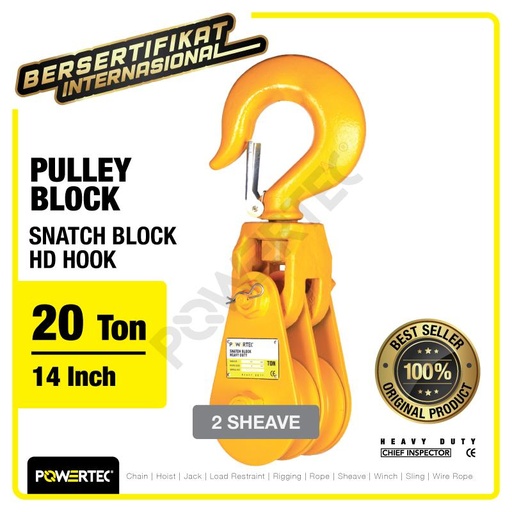 [EZM.1392924] Snatch Block / Pulley Block Hook 20 Ton - 14" HD 2 Sheave POWERTEC