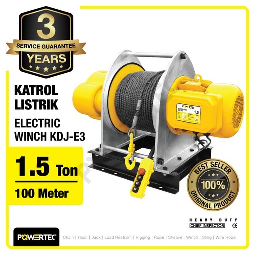 [EZM.1393047] Electric Winch Hoist 1.5 Ton x 100 Meter 3 Phase KDJ-E3 POWERTEC