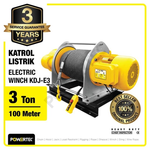 [EZM.1393049] Electric Winch Hoist 3 Ton x 100 Meter 3 Phase KDJ-E3 POWERTEC