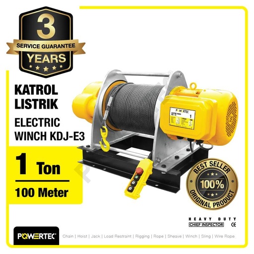 [EZM.1393051] Electric Winch Hoist 1 Ton x 100 Meter 3 Phase POWERTEC KDJ-E3