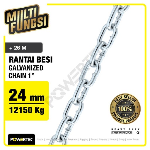 [EZM.1393089] Rantai Besi Galvanis 1" - 24mm Galvanized Chain POWERTEC - Karung