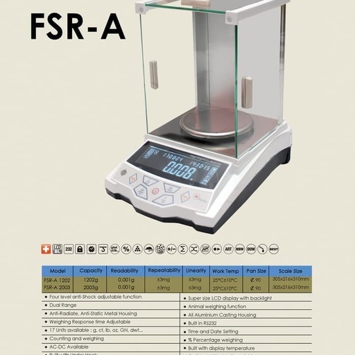 [FSR-A-1] Timbangan Laboratorium 1200 gram x 0,001gr Fujitsu FSR-A