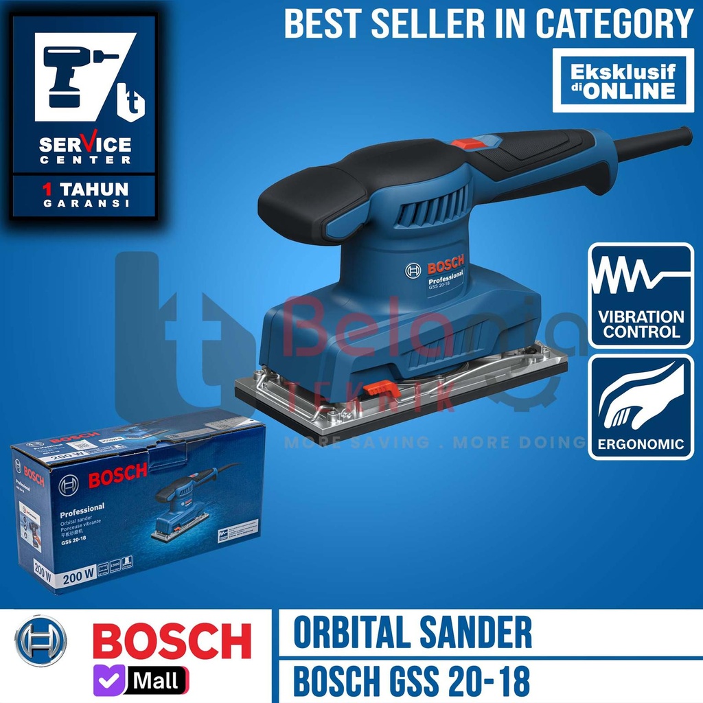 Bosch GSS 20-18 Orbital Sander - Amplas Kayu 200W | Motor Ergonomis