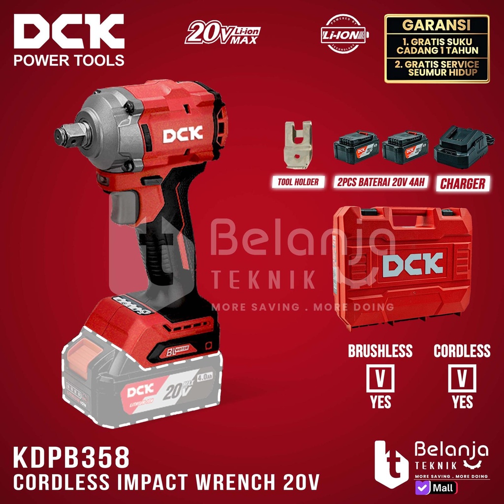 DCK KDPB358 EM Impact Wrench Cordless 1/2 Inch | Pembuka Baut