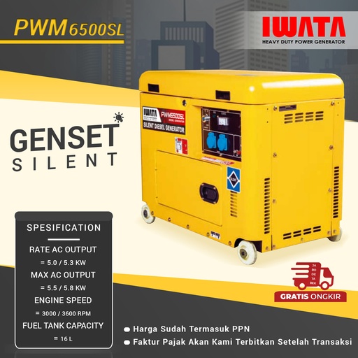 [EZM.1011916] Genset Diesel IWATA 5Kva Silent - PWM6500-SL