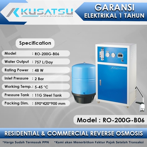 Reverse Osmosis RO-200G-B06 5-Stages 757L 2Bar Kusatsu