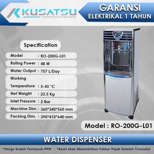 Luxury Stainless Steel Water Dispenser RO-200G-L01 125W Kusatsu