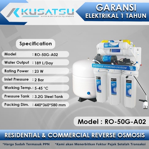 Reverse Osmosis RO-50G-A02 6Stages 23W 189L Kusatsu + Filter Cartridge