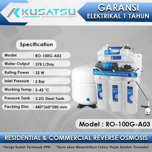 Reverse Osmosis RO-100G-A03 6-Stages 378L Kusatsu
