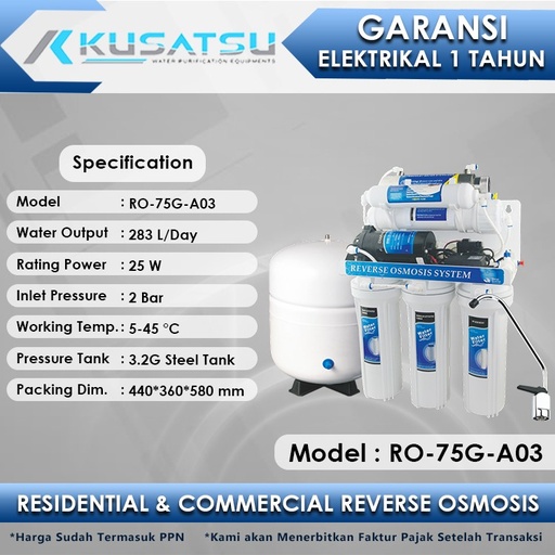 Reverse Osmosis RO-75G-A03 6-Stages 25W 283L Kusatsu