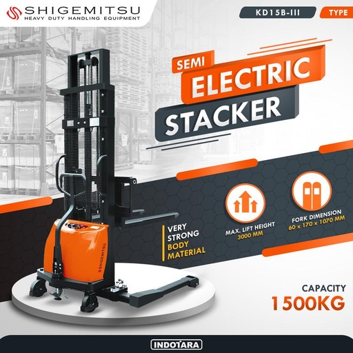 [EZM.1012107] Shigemitsu Semi-Electric Stacker KD15B-III-1070-3000