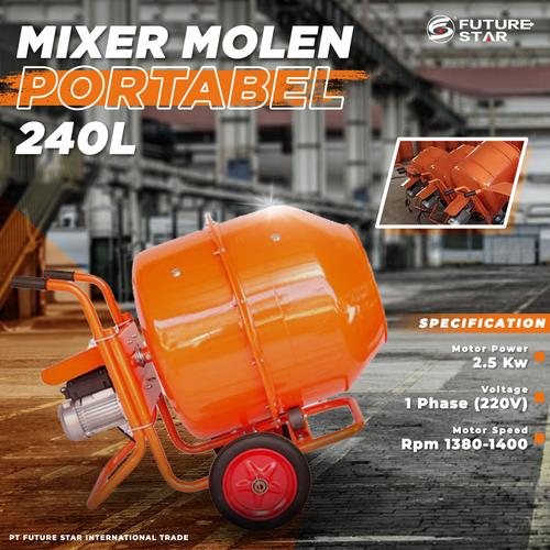 [EZM.3700891] MIXER MOLEN DORONG MESIN PENGADUK SEMEN CONCRETE PORTABLE 240 LITER