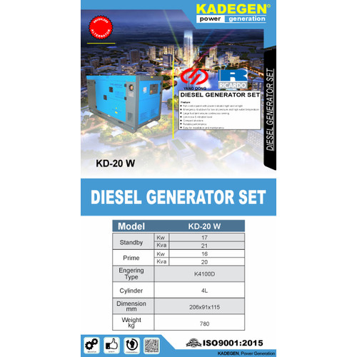 [EZM.0700228] KADEGEN DIESEL GENERATOR GENSET KD-20 W 220 KVA 380 V