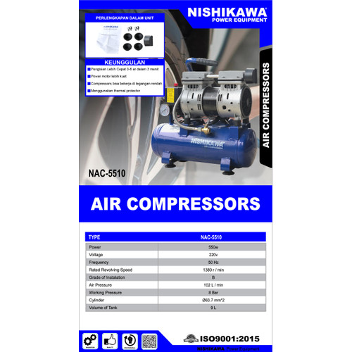 [EZM.0700239] NISHIKAWA AIR COMPRESSOR OIL LESS KOMPRESOR GARANSI 1 TAHUN